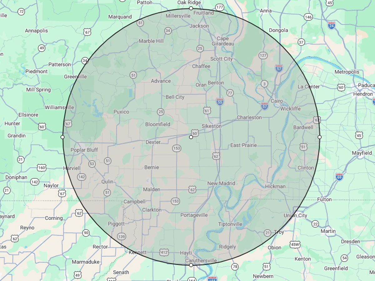Simmons Roofing service area &mdash; Sikeston and surrounding Southeast Missouri communities